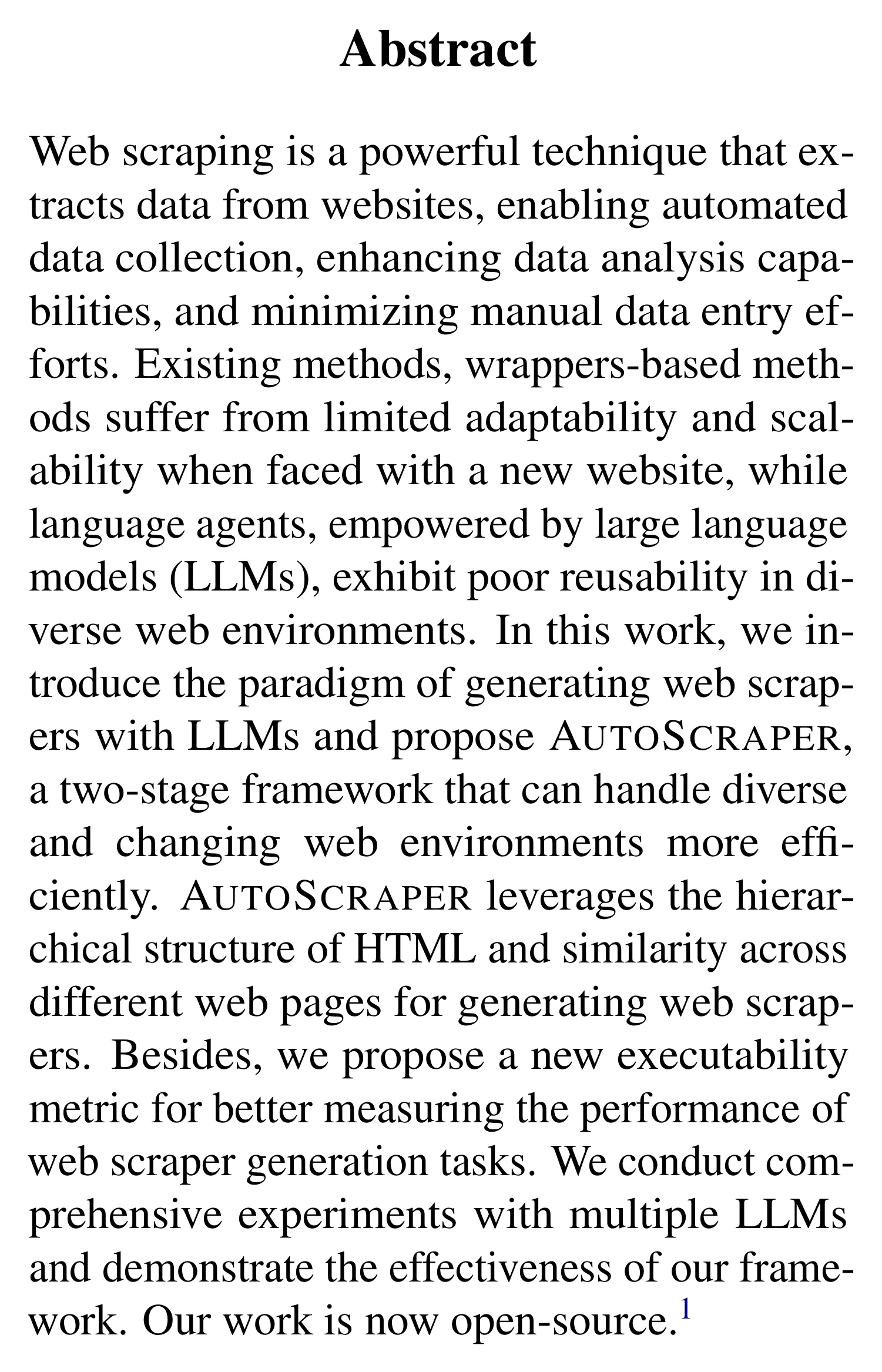 Complete abstract from AutoScraper: A Progressive Understanding Web Agent for Web Scraper Generation.