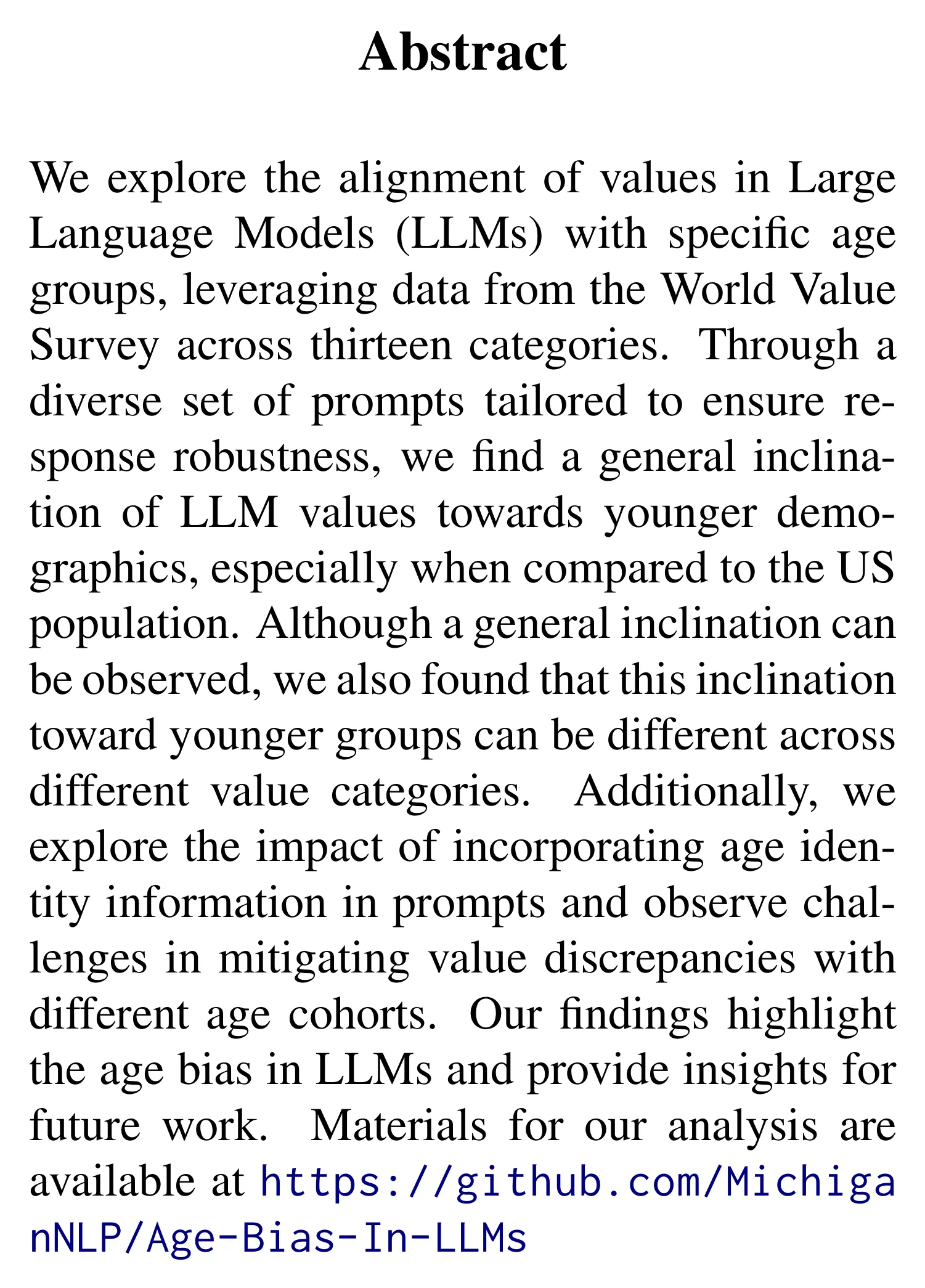 Complete abstract from The Generation Gap: Exploring Age Bias in the Value Systems of Large Language Models.